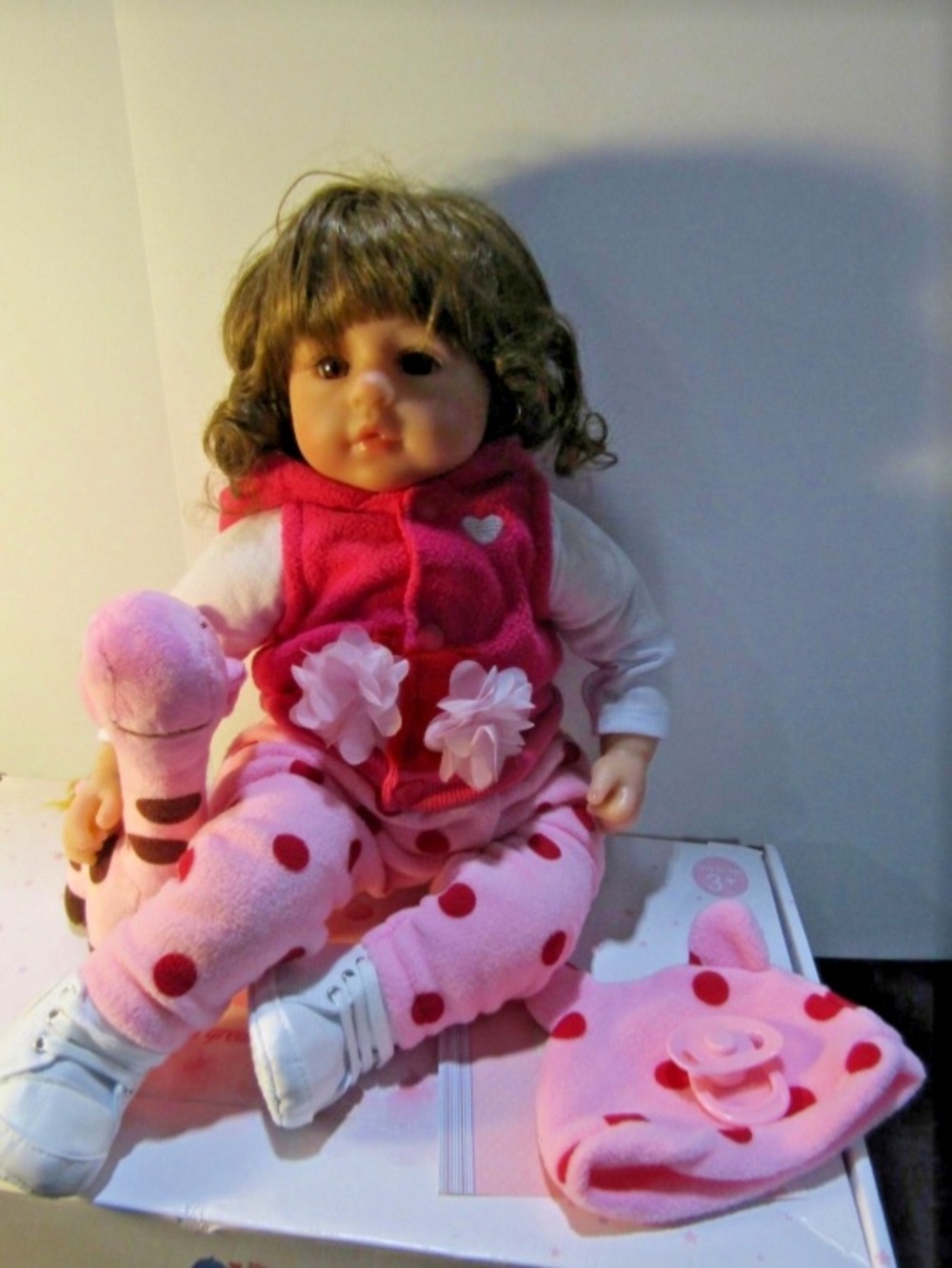 Pink Polka Dot Baby Doll with Pacifier and Plush Toy - Kids Toys 18 Inches - Picture 4 of 10